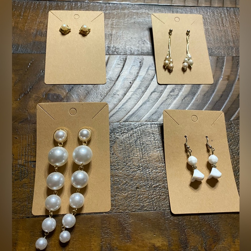 Elegant Assortment of Pearl / White Pierced Earrings Lot of 4